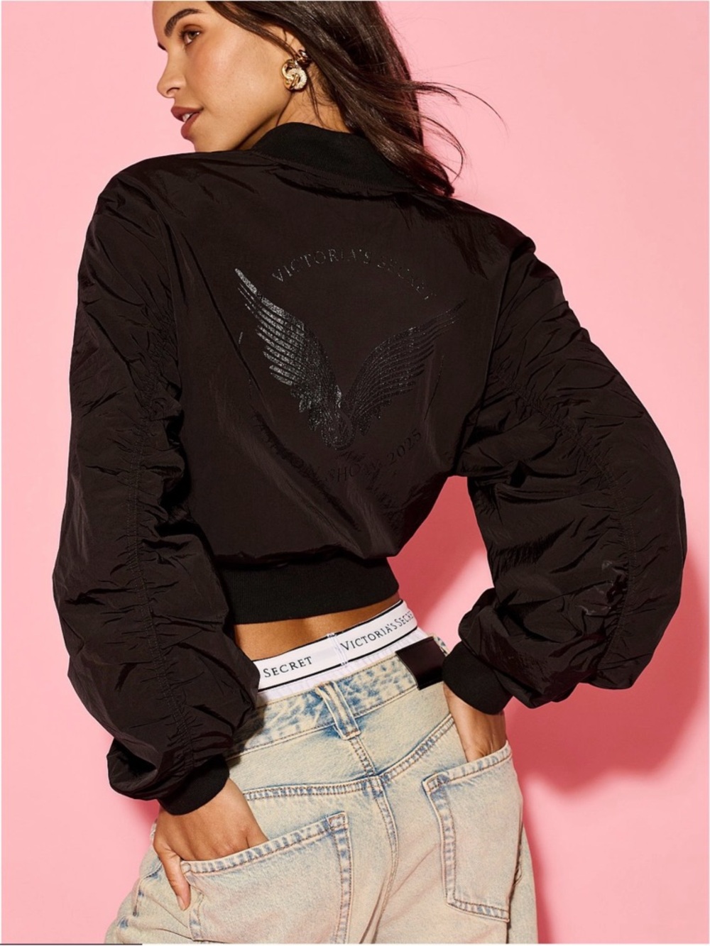 Victoria's Secret Fashion Show Black Bomber Jacket